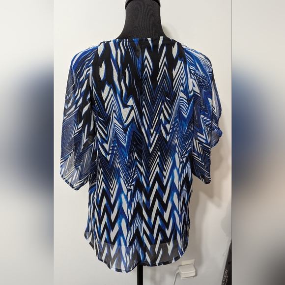Ashley Stewart Shear Blue Women's Blouse with Beaded Neckline - Picture 6 of 8